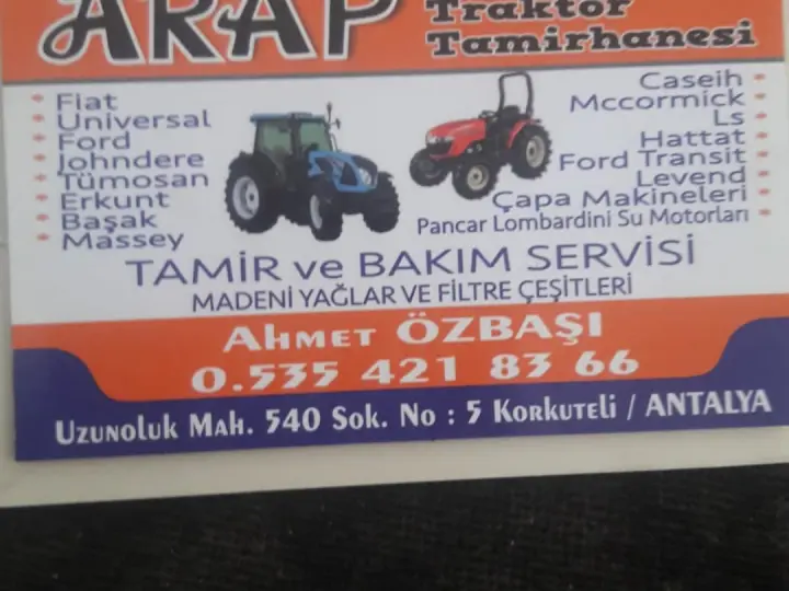 AhmetÖzbaşı Arap Oto Traktör Bakım Onarım Servisi
