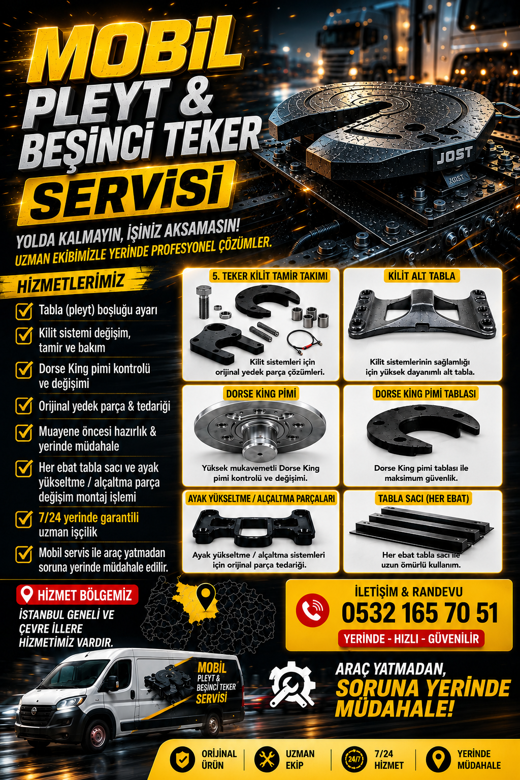 MOBİL TIR PLEYT VE BEŞİNCİ TEKER SERVİSİ