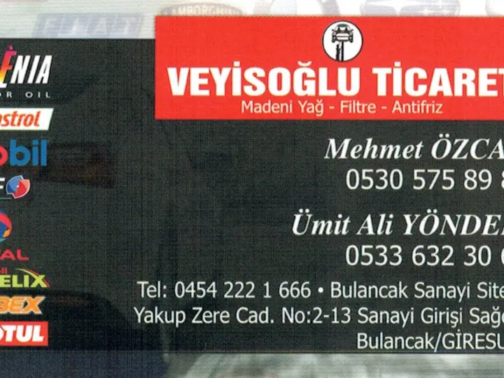 Veyisoğlu Ticaret Madeni Yağ&Filtre Değişim ve Satış Hizmeti